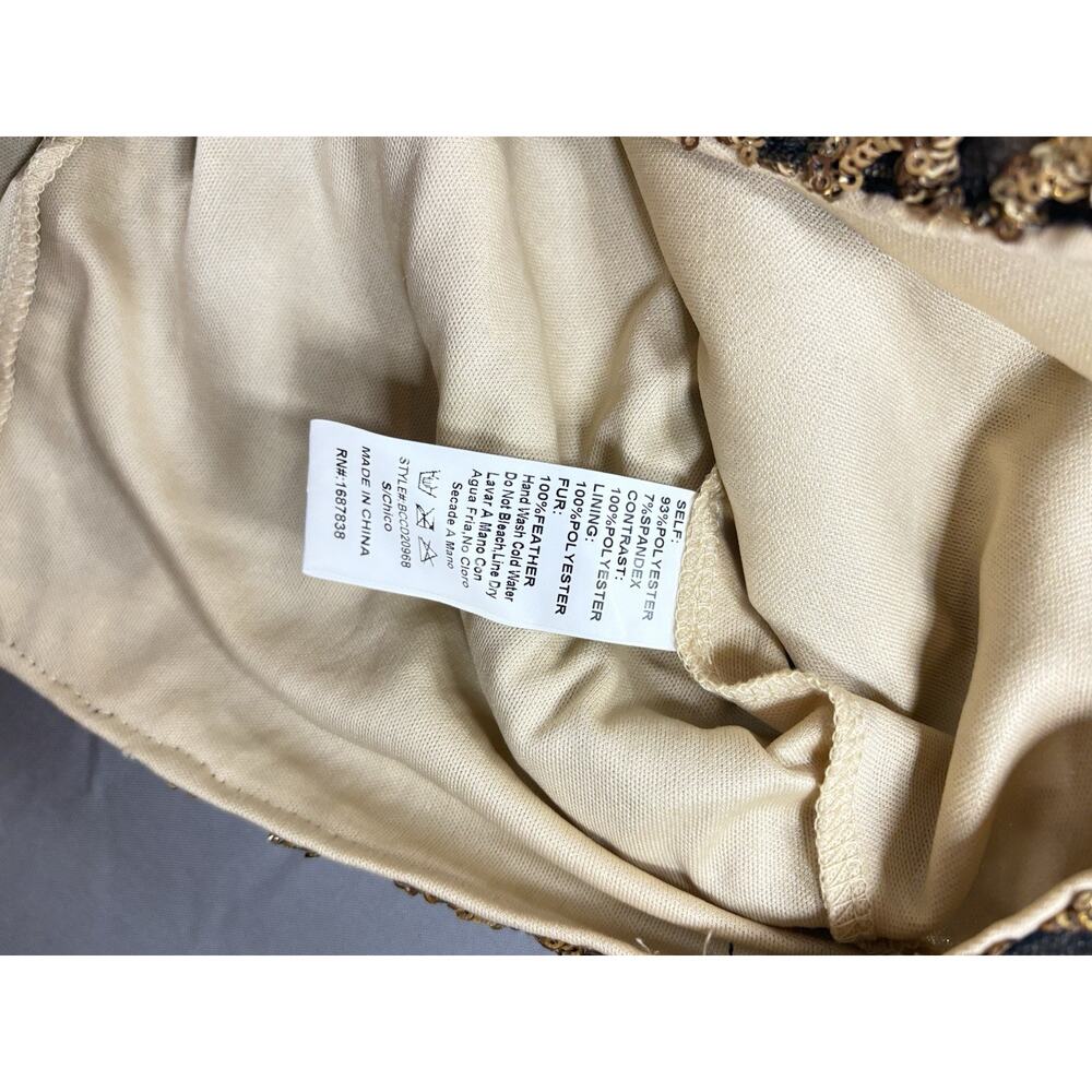 Banjul Feather Sequin Mini Dress Women’s Small Gold Black Cocktail Party Glam - Picture 6 of 6